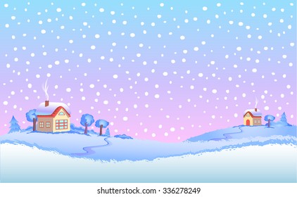 Fairy tale winter landscape vector illustration. 