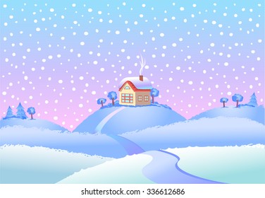 Fairy tale winter landscape vector illustration. 