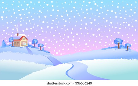 Fairy tale winter landscape vector illustration. 