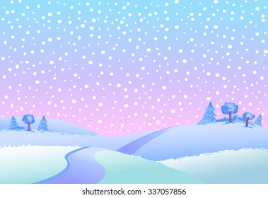 Fairy tale winter landscape vector illustration. 