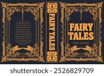 Fairy tales book cover design featuring two tigers holding a sword and a floral frame