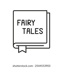 Fairy Tales Book Line Icon. Bedtime Storybook For Nighttime Reading Outline Symbol. Magical Bedtime Story For Children. Editable Stroke. Isolated Vector Illustration.