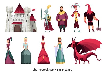 Fairy tales characters. Fantasy knight and dragon