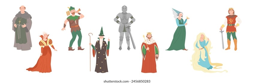 Fairy Tales Characters with Monk, Magician, King and Goldilocks Vector Set