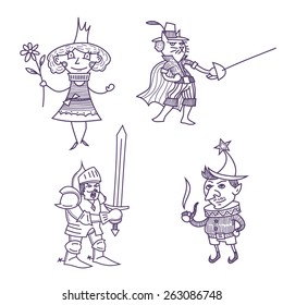 Fairy tales characters vector drawings set 