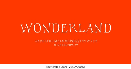 Fairy taly alphabet, fantasy font made wonderland style, magical white uppercase Latin letters and Arab numerals, vector illustration 10EPS