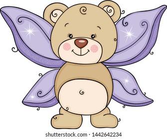 Fairy Teddy Bear Purple Wings Stock Vector (Royalty Free) 1442642234 ...