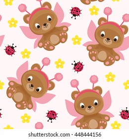 Fairy teddy bear summer seamless pattern