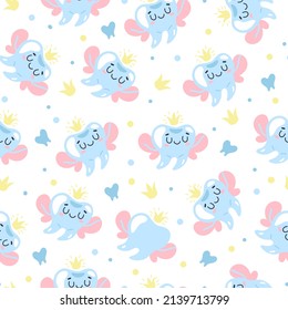 Fairy tooth character seamless design element cartoon pattern
