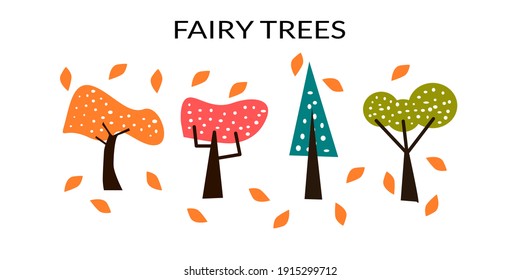 Fairy trees illustration isolated on white background.