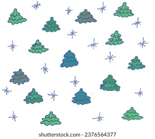 fairy trees and snowflakes snowfall christmas icons items winter holiday seamless pattern isolated on white background