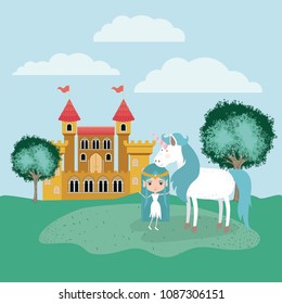 fairy with unicorn in the camp and castle