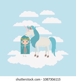 fairy with unicorn in the clouds