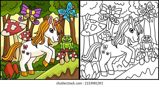 Fairy Unicorn In Forest Colored Illustration