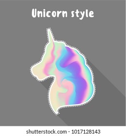 Fairy unicorn icon in holographic style. Holographic abstract silhouette in pastel and neon color design. Vector illustration. Isolated