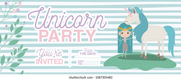 fairy with unicorn invitation card