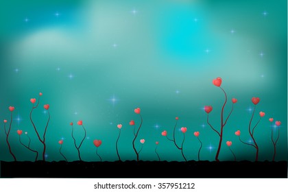 Fairy Valentine`s background with love tree sprout growing on soil, grow the love, vector