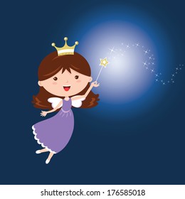 Fairy. Vector illustration of a cute fairy with magic wand.