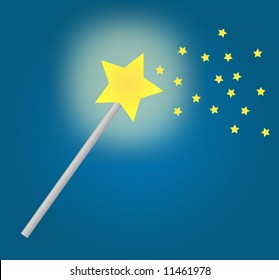 fairy wand with magic stars on blue background - vector