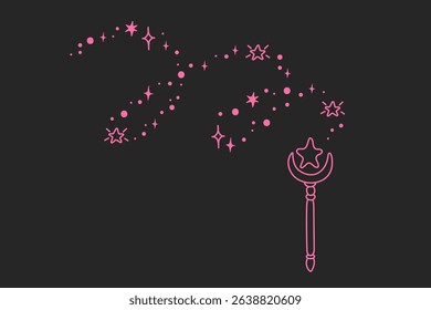 Fairy wand making magic dust and stars. Girly princess vector illustration.
