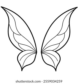 Fairy Wings Black Color Line Art Vector Illustration.