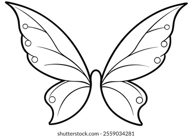 Fairy Wings Black Color Line Art Vector Illustration.