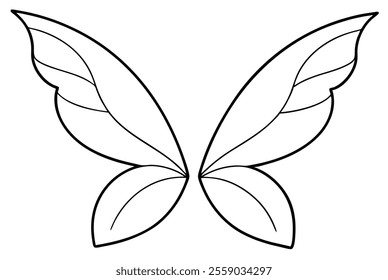 Fairy Wings Black Color Line Art Vector Illustration.