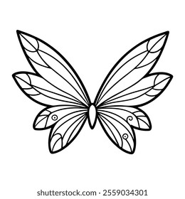 Fairy Wings Black Color Line Art Vector Illustration.
