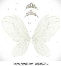 Fairy wings with gold  tiaras bundled isolated on a white background