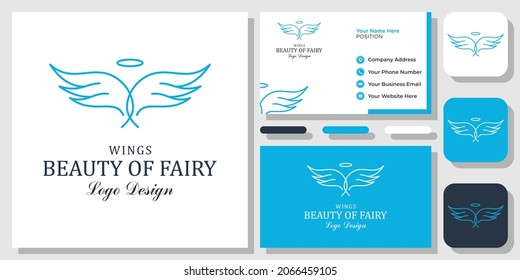 Fairy Wings Mystery Fly Beauty Angel Star Crown Girl Magic Logo Design with Business Card Template