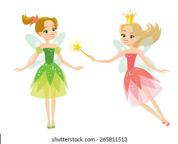 fairy with wings and fairy princess with magic stick