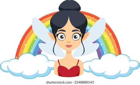 A fairy with wings and a rainbow