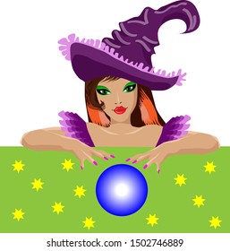 fairy witch with ball in vector for Halloween