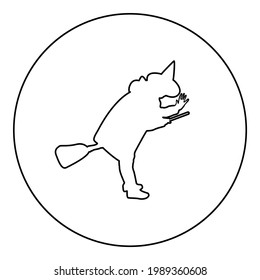 Fairy Wizard Witch flying on broom Subject for Halloween concept silhouette in circle round black color vector illustration contour outline style image 