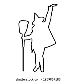 Fairy Wizard Witch standing with broom Subject for Halloween concept contour outline black color vector illustration flat style image
