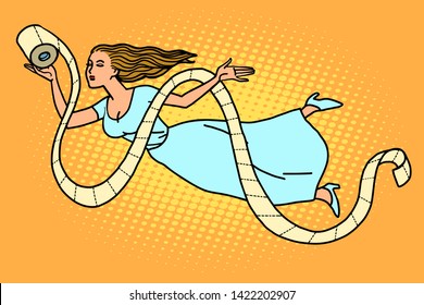 fairy woman flying with toilet paper. Comic cartoon pop art retro vector illustration drawing