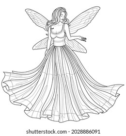 Fairy.Illustration isolated on white background.Zen-tangle style. Black and white drawing.Hand draw