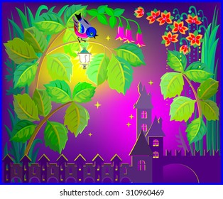 Fairyland fantasy Castle, vector cartoon image.