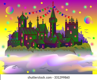 Fairyland fantasy Castle, vector cartoon image.