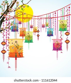 Fairy-lights. Big colorful lanterns will bring good luck and peace to prayer during Chinese New Year.