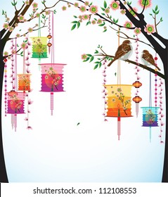 Fairy-lights. Big colorful lanterns will bring good luck and peace to prayer during Chinese New Year.