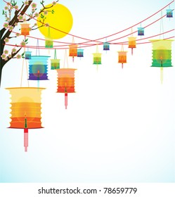 Fairy-lights. Big colorful lanterns will bring good luck and peace to prayer during Chinese New Year.