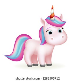 Fairytail magic animal cute unicorn cartoon girl beautiful isolated 3d design vector illustration