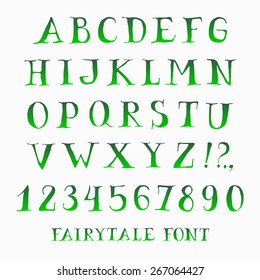 Fairytale alphabet. Grunge handwritten type set. Rough vector serif font. Vector illustration.