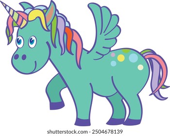 Fairytale animal. Happy unicorn character. Magic creature