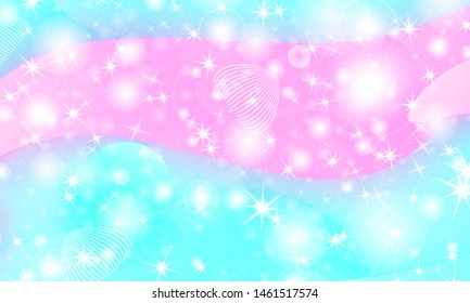 Fairytale background. Mermaid rainbow. Holographic magic stars. Unicorn pattern. Fantasy galaxy. Fairy graphics.