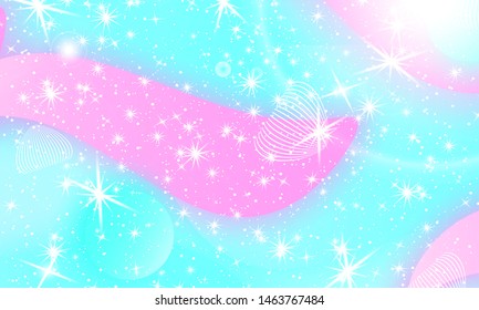 Fairytale background. Mermaid rainbow. Holographic magic stars. Unicorn pattern. Fantasy galaxy. Fairy graphics.