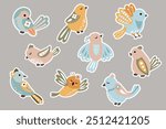 Fairytale birds sticker set. Magic birds.