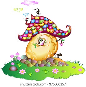 Fairytale candy or treasure house of fairy, elf, dwarf