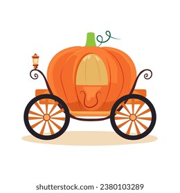  fairytale carriage in the from of a pumpkin on a white background, with a lantern 
 